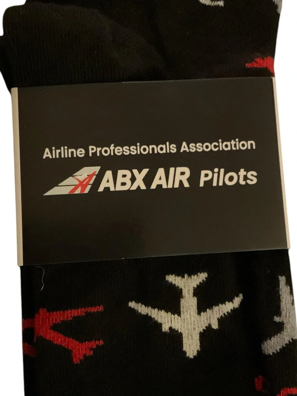 Men's Black Crew Socks with Red & White Airplane Pattern NWT